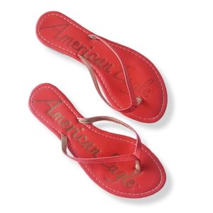 AMERICAN EAGLE Red & Gold Flip Flop Sandals